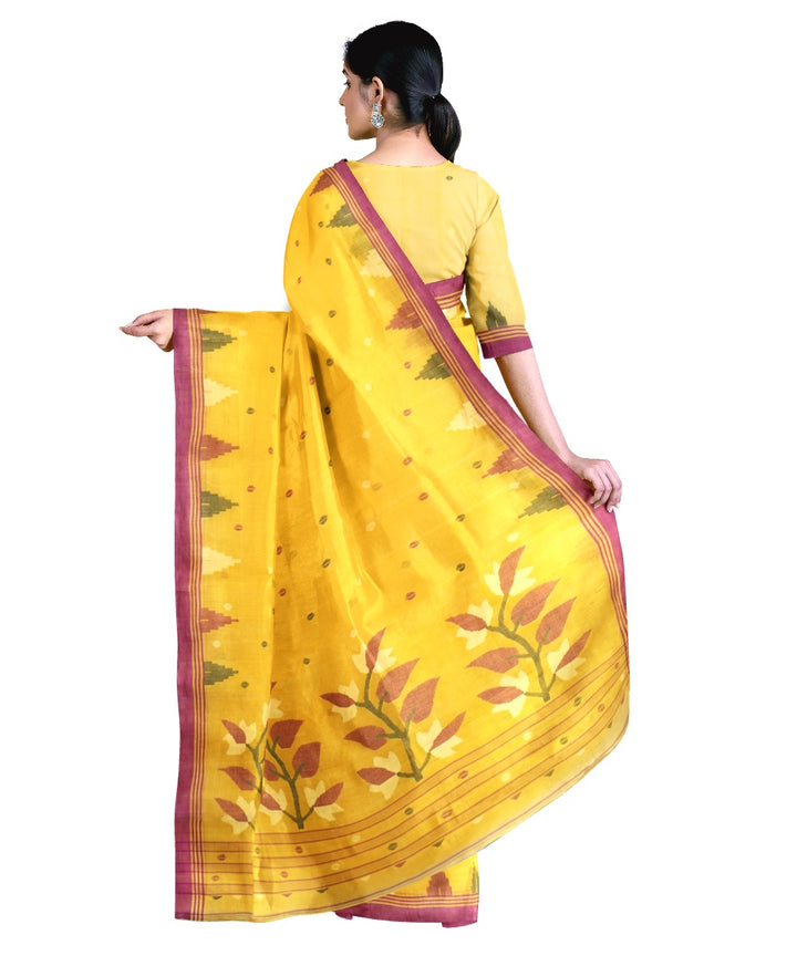 Tantuja yellow handloom cotton silk jamdani saree