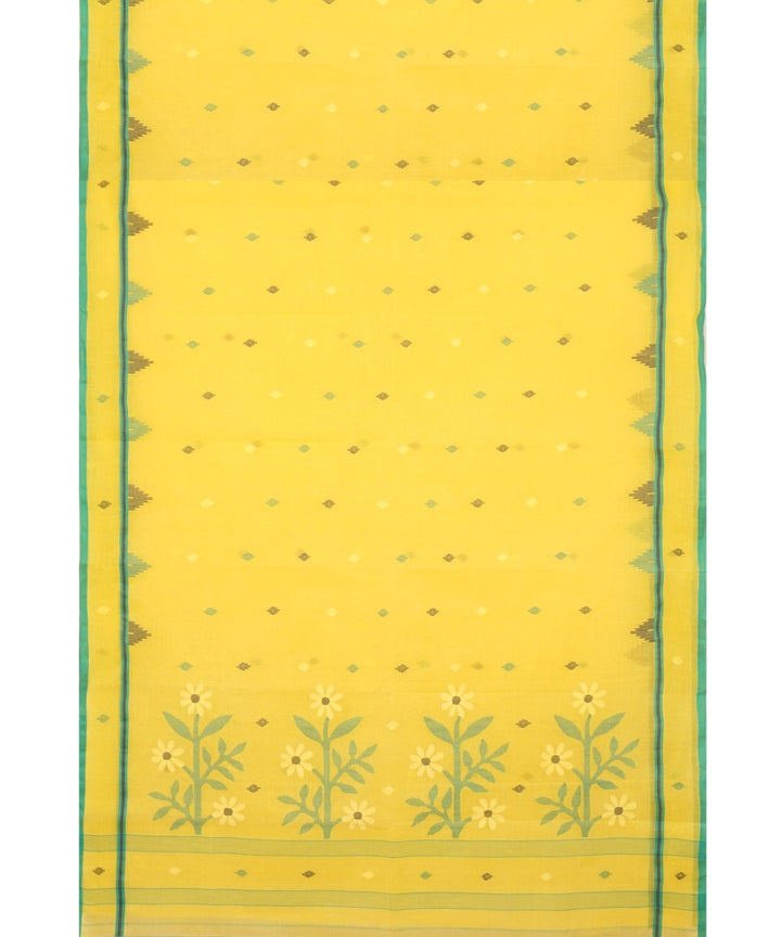 Tantuja yellow and green handloom cotton jamdani saree