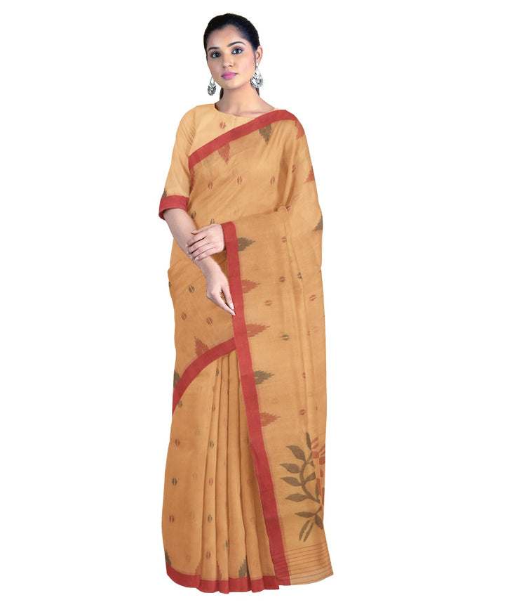 Tantuja brown handloom cotton jamdani saree