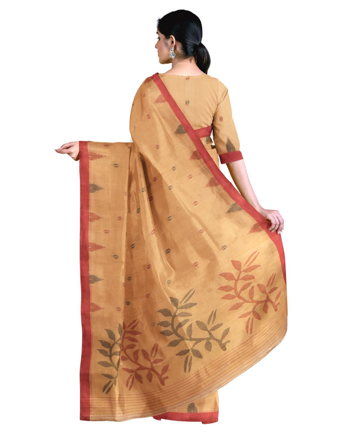 Tantuja brown handloom cotton jamdani saree