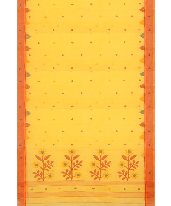 Tantuja yellow red handloom cotton jamdani saree