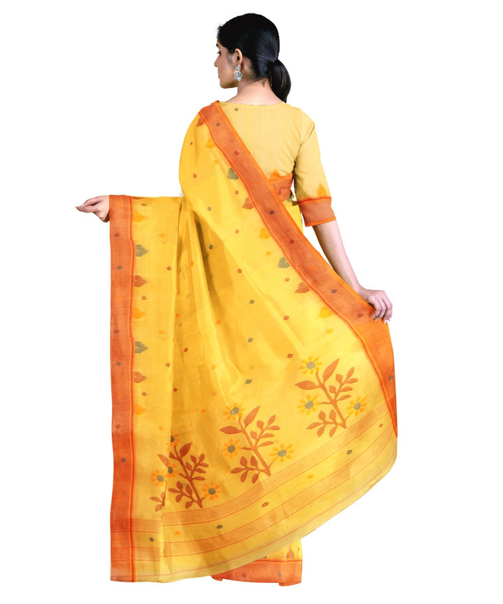 Tantuja yellow red handloom cotton jamdani saree