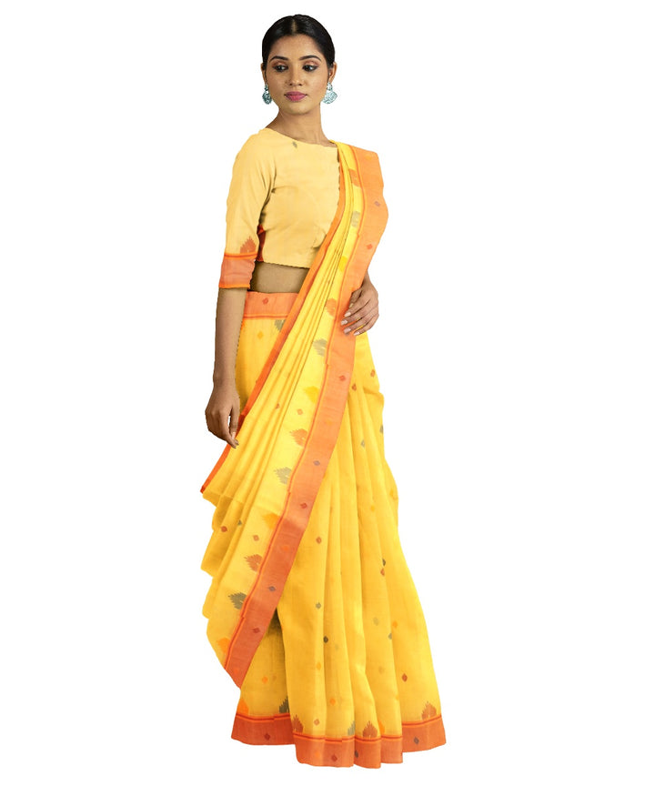 Tantuja yellow red handloom cotton jamdani saree