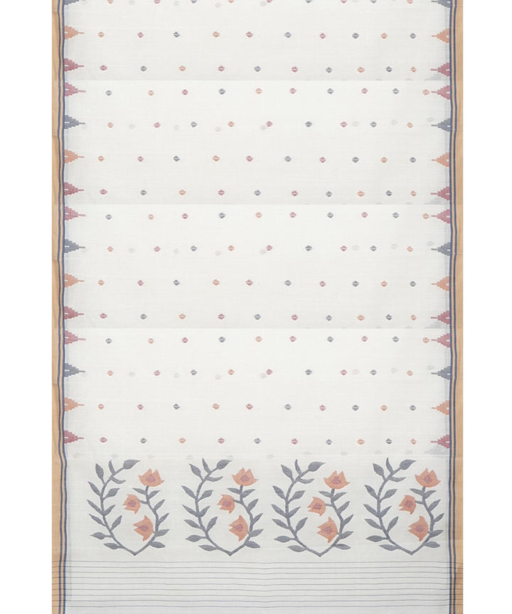 Tantuja white handloom cotton jamdani saree