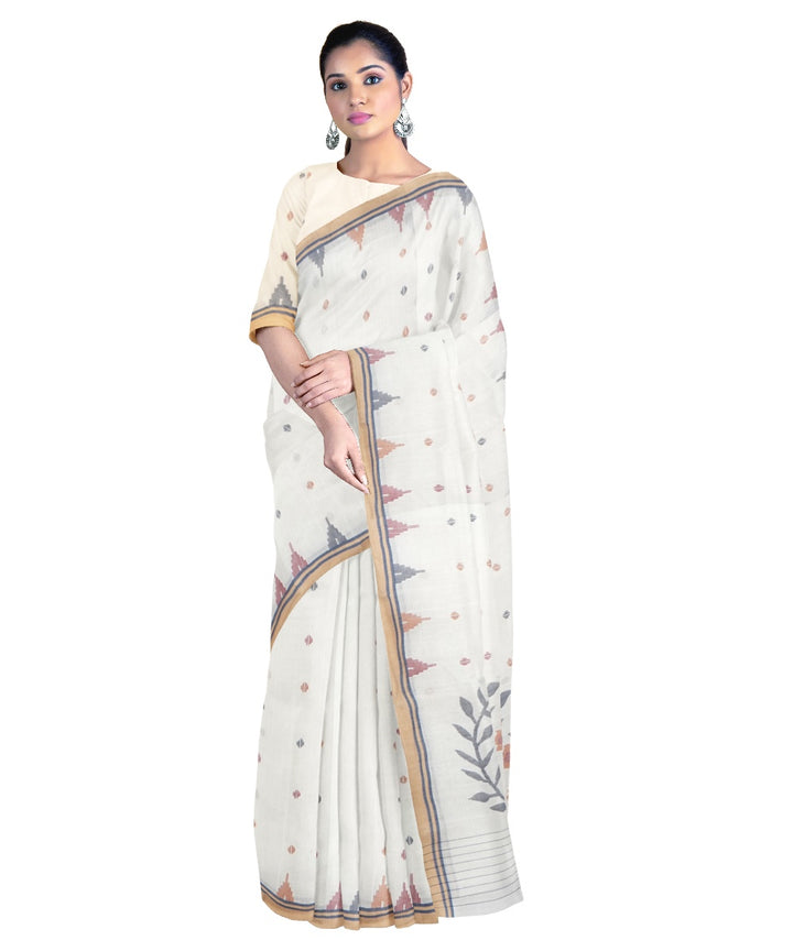 Tantuja white handloom cotton jamdani saree