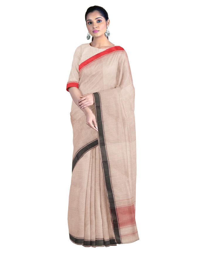 Tantuja beige bengal handloom cotton saree