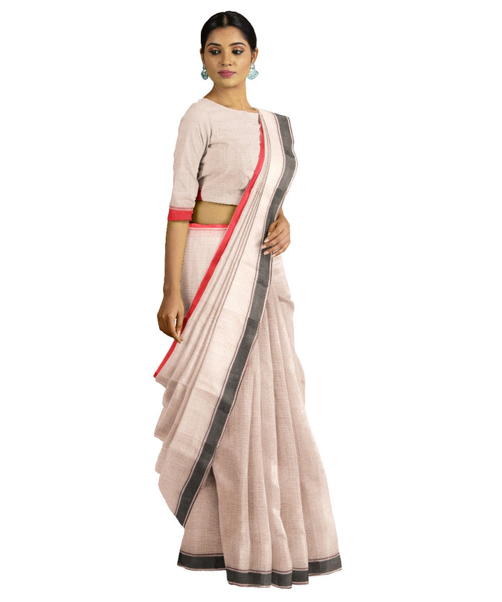 Tantuja beige bengal handloom cotton saree