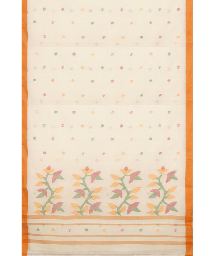 Tantuja beige white handloom cotton jamdani saree