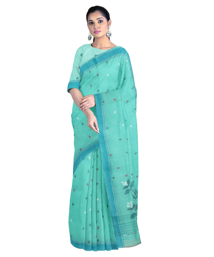 Tantuja sky blue handloom cotton jamdani saree
