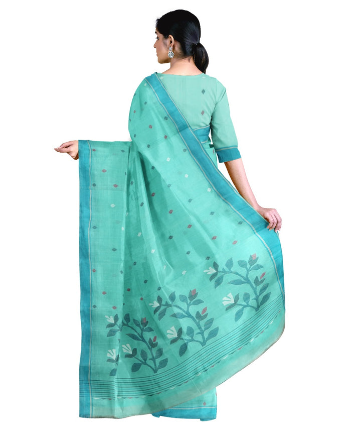Tantuja sky blue handloom cotton jamdani saree