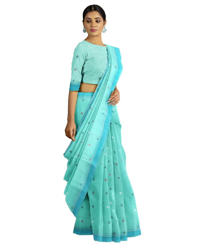 Tantuja sky blue handloom cotton jamdani saree