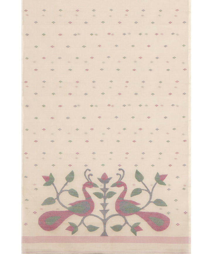 Tantuja beige handloom cotton jamdani saree