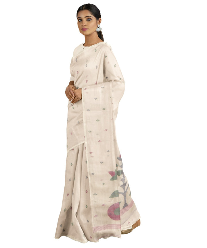 Tantuja beige handloom cotton jamdani saree