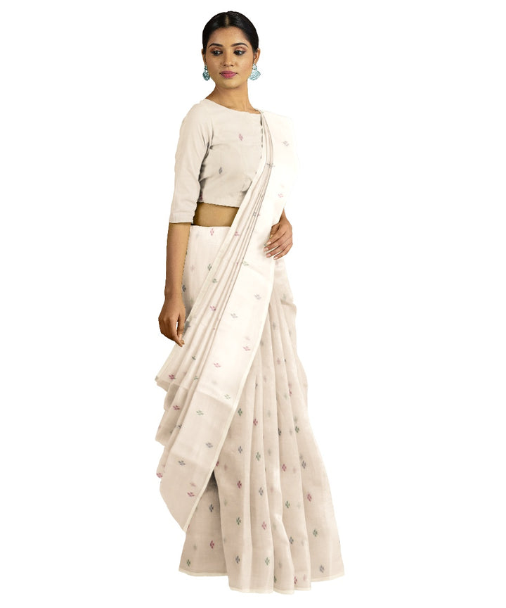 Tantuja beige handloom cotton jamdani saree