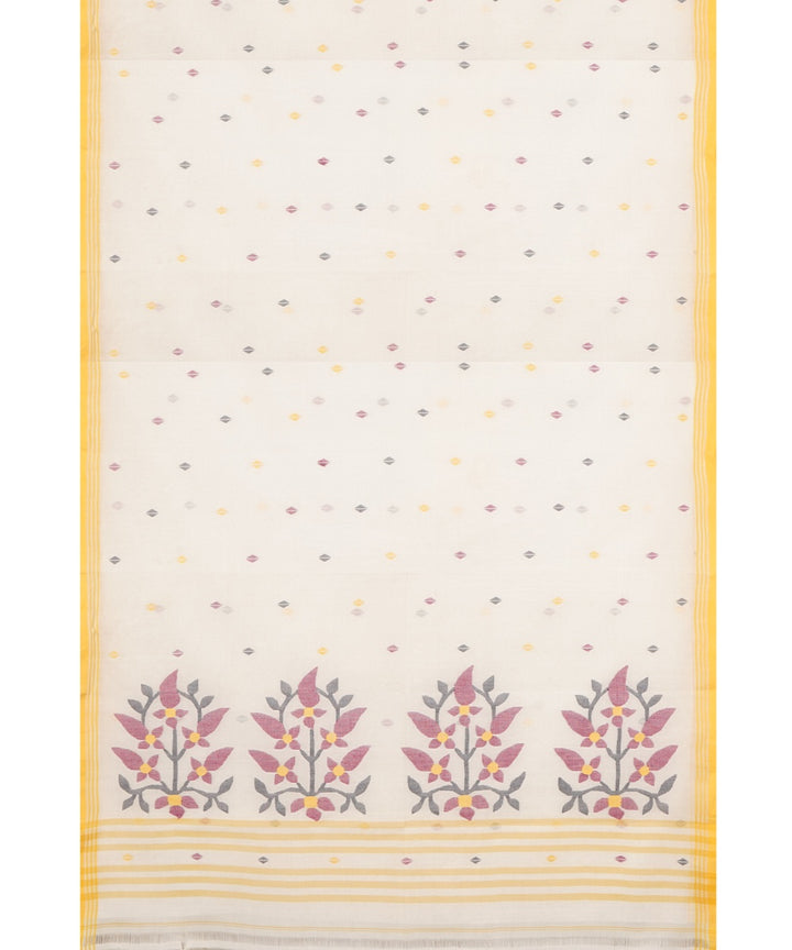 Tantuja beige and yellow handloom cotton jamdani saree