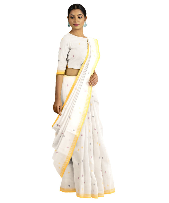 Tantuja beige and yellow handloom cotton jamdani saree