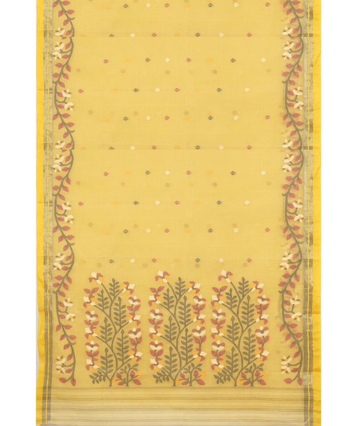 Tantuja mustard yellow handloom cotton jamdani saree