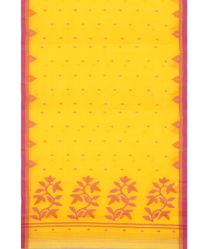 Tantuja yellow pink handloom cotton jamdani saree