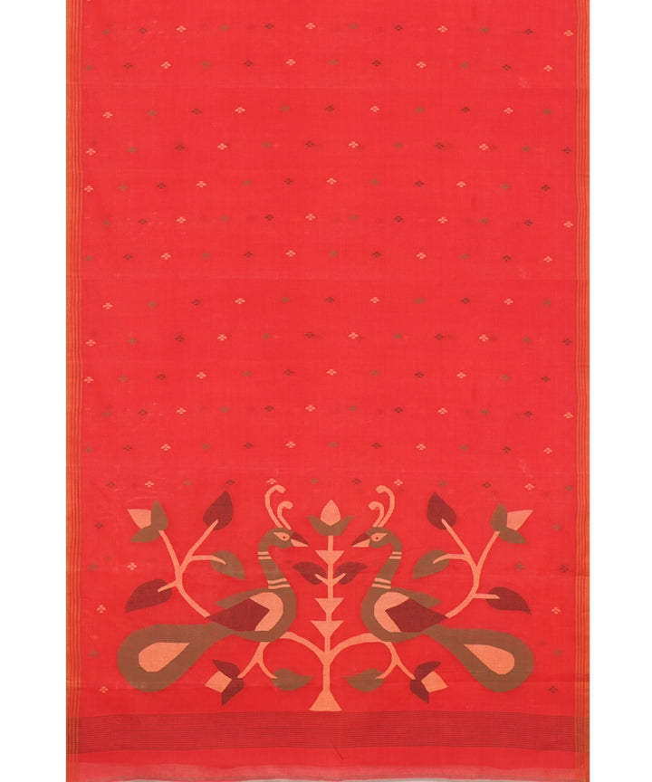 Tantuja handwoven red cotton jamdani saree