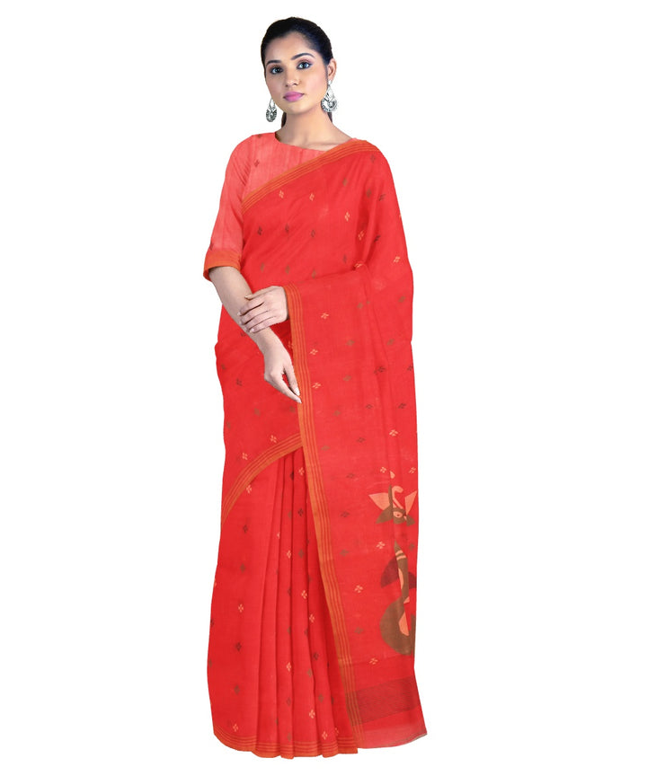 Tantuja handwoven red cotton jamdani saree