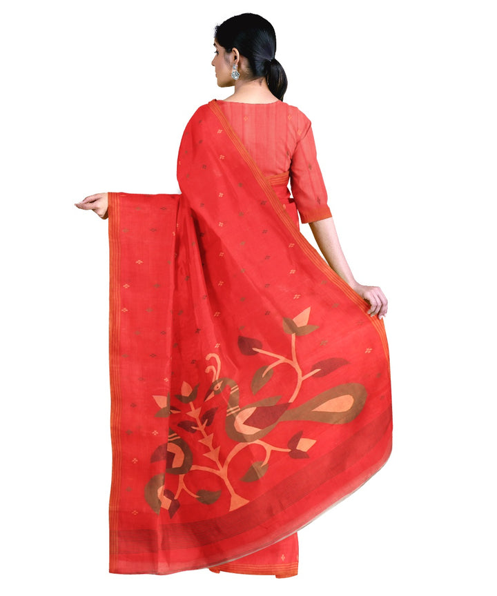 Tantuja handwoven red cotton jamdani saree