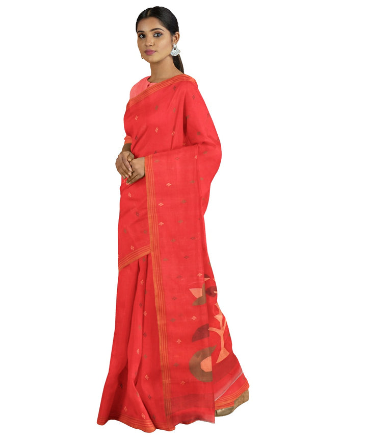 Tantuja handwoven red cotton jamdani saree