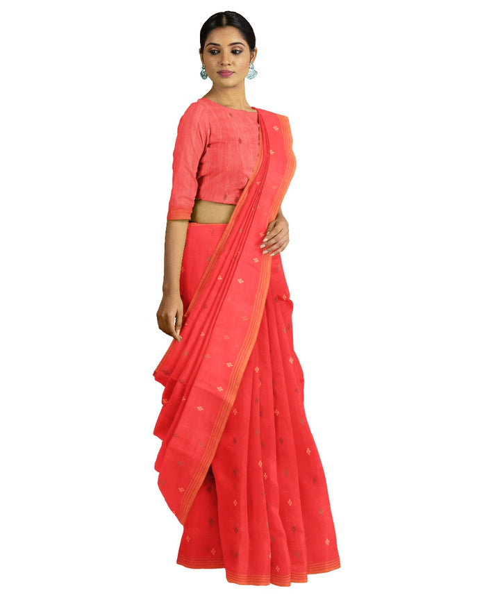 Tantuja handwoven red cotton jamdani saree