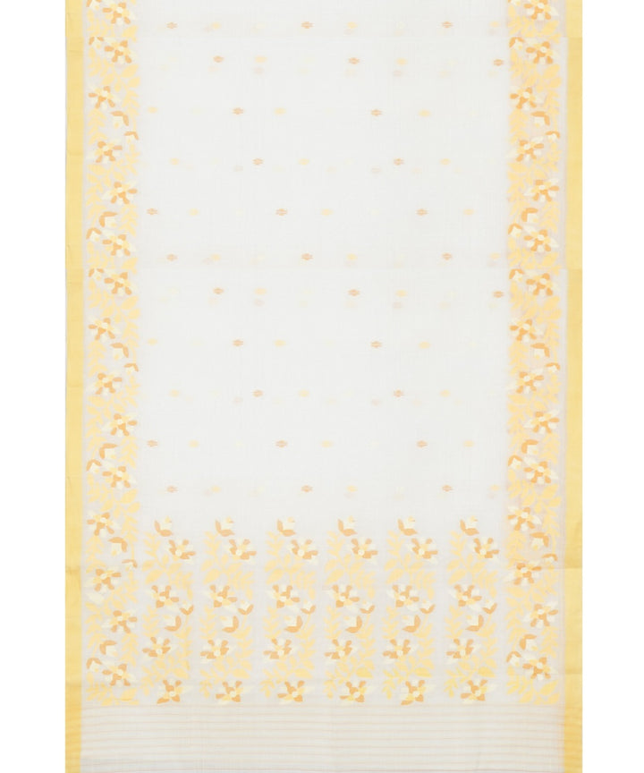 Tantuja white yellow handloom cotton jamdani saree