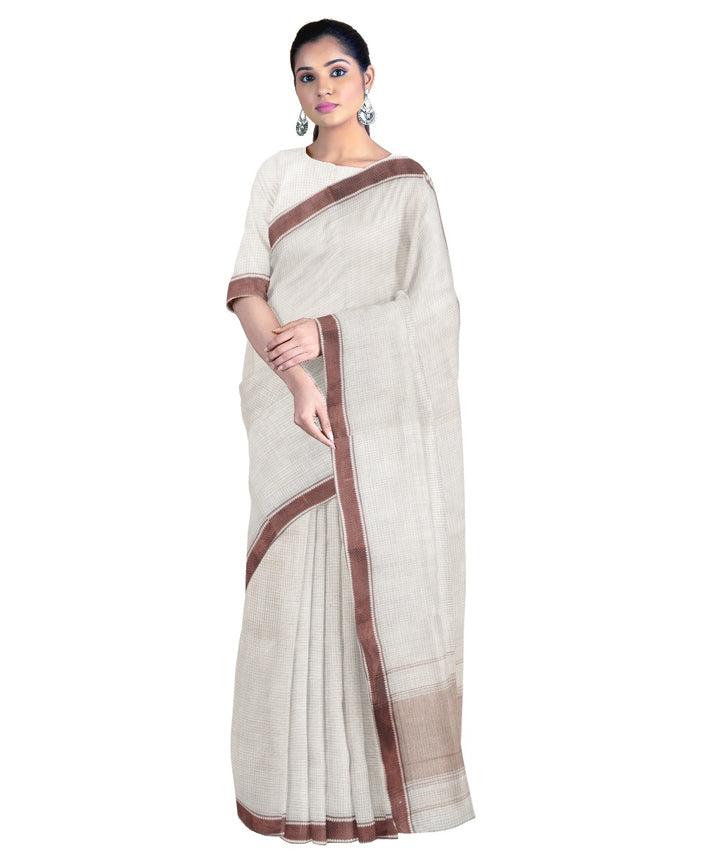 Tantuja beige brown handloom cotton saree
