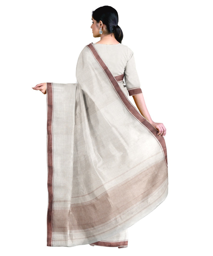 Tantuja beige brown handloom cotton saree