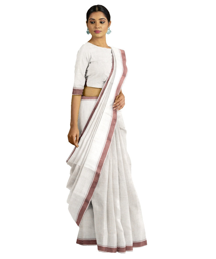 Tantuja beige brown handloom cotton saree