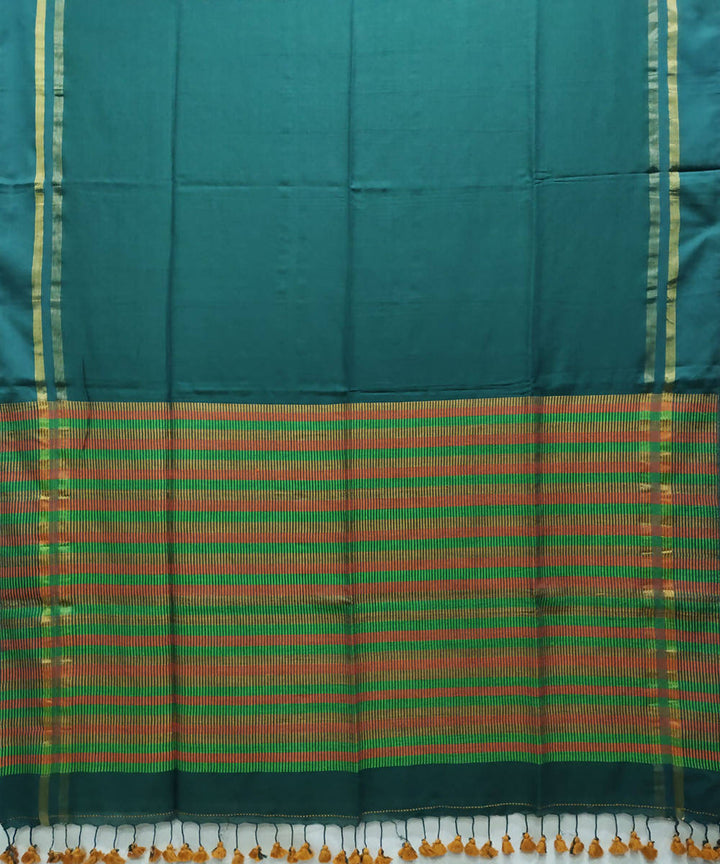 Dark green handloom handspun cotton saree