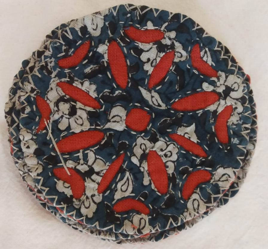Indigo Red Cutwork Tanka Coaster