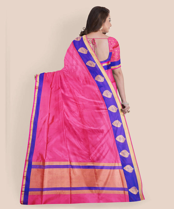 Light pink blue handwoven katan silk banarasi saree