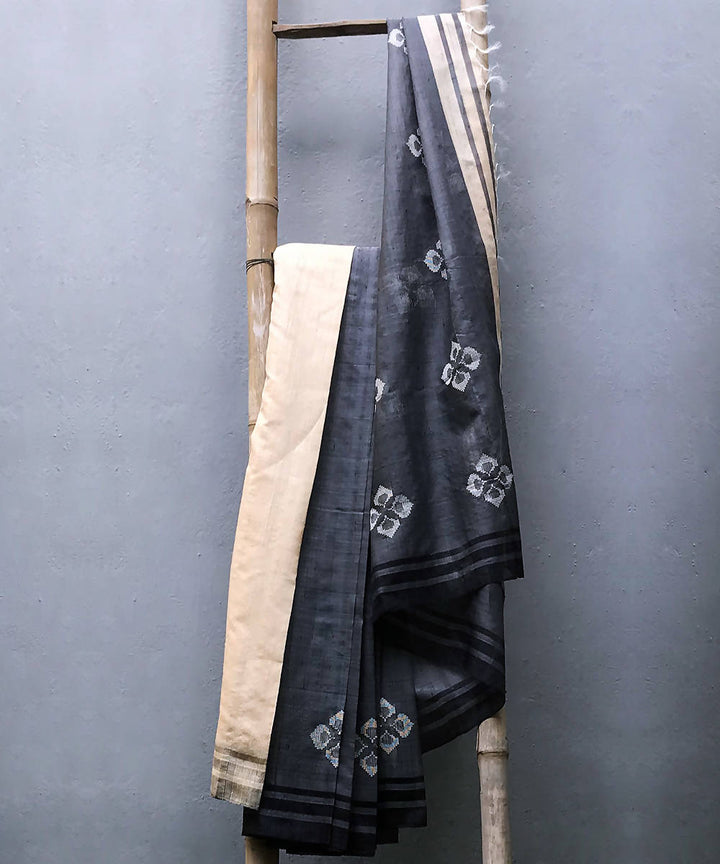 Black beige handwoven mulberry silk baavanbuti saree
