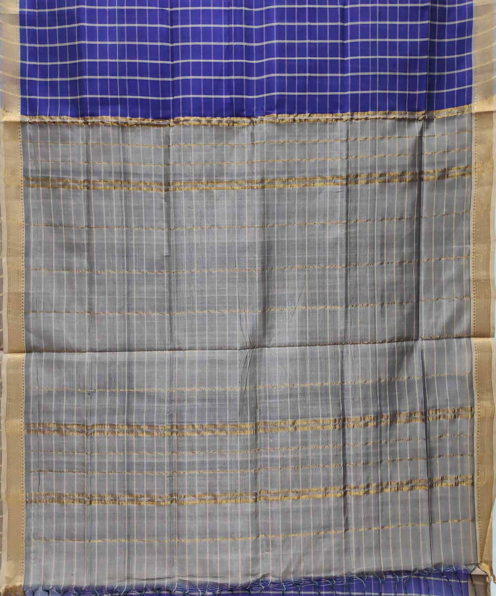 Blue checks handloom cotton silk mangalagiri saree