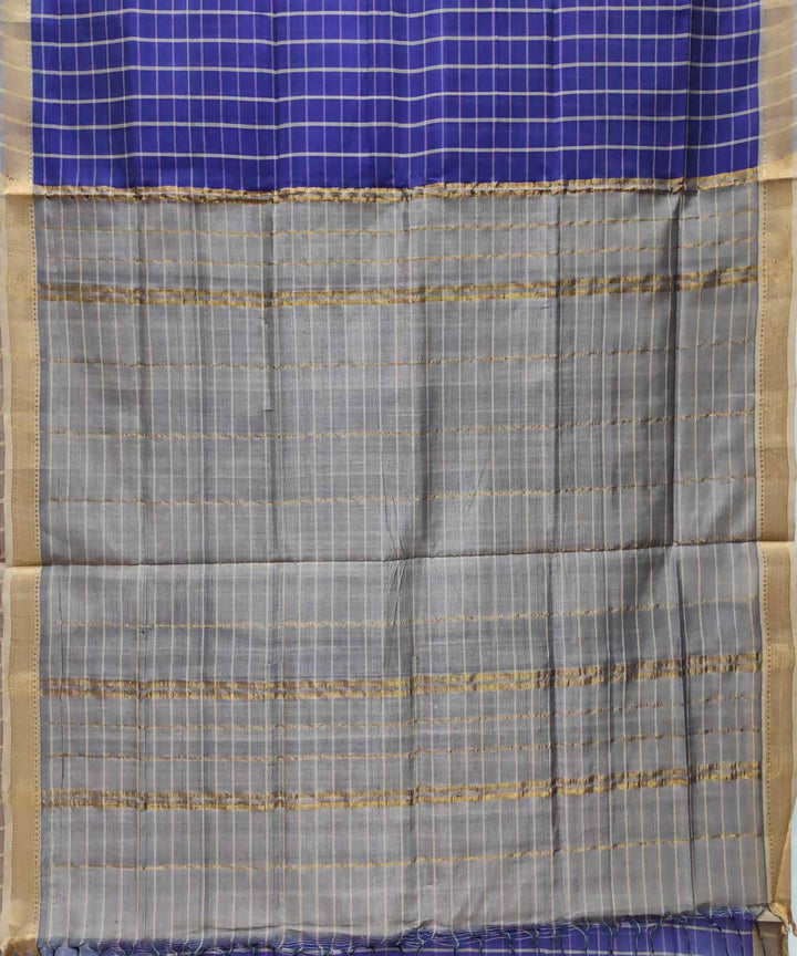 Blue checks handloom cotton silk mangalagiri saree