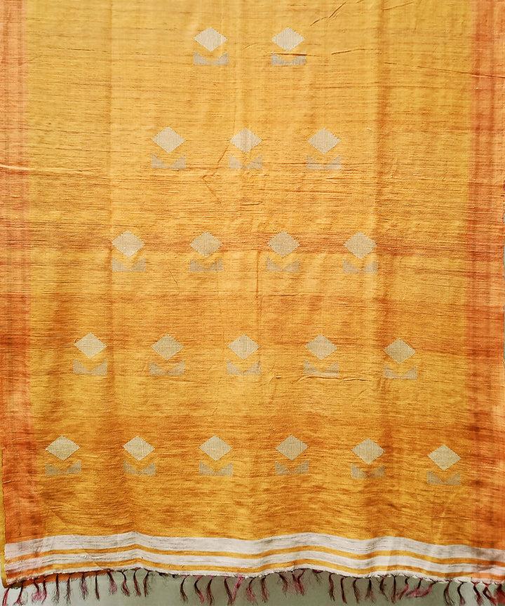 Yellow handwoven extra weft cotton silk saree