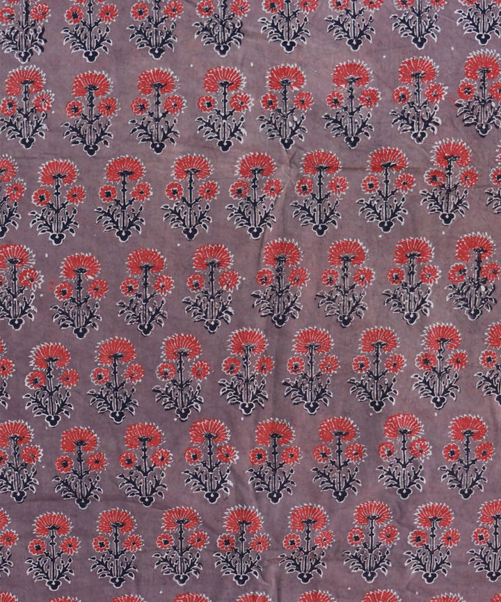 Brown red natural dye hand block printed cotton fabric