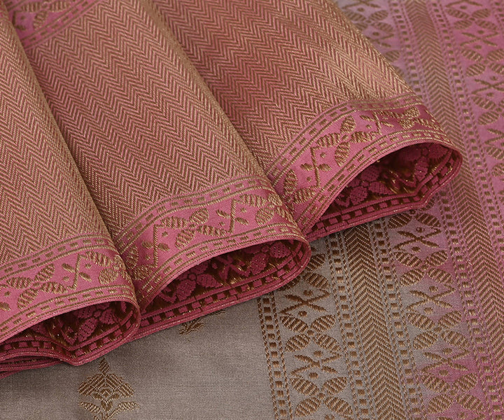 Grey handwoven katan silk pure banarasi saree with pure zari work