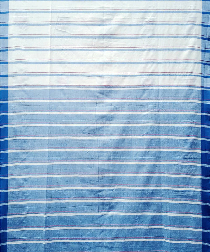 White blue handwoven cotton baavanbuti saree