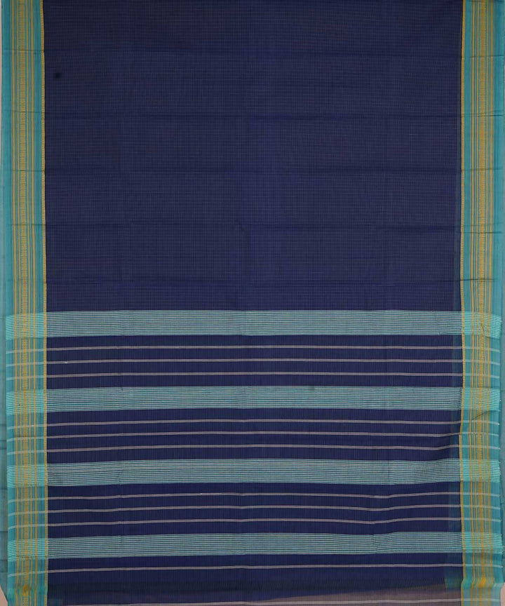 Dark navy blue handwoven cotton narayanpet saree
