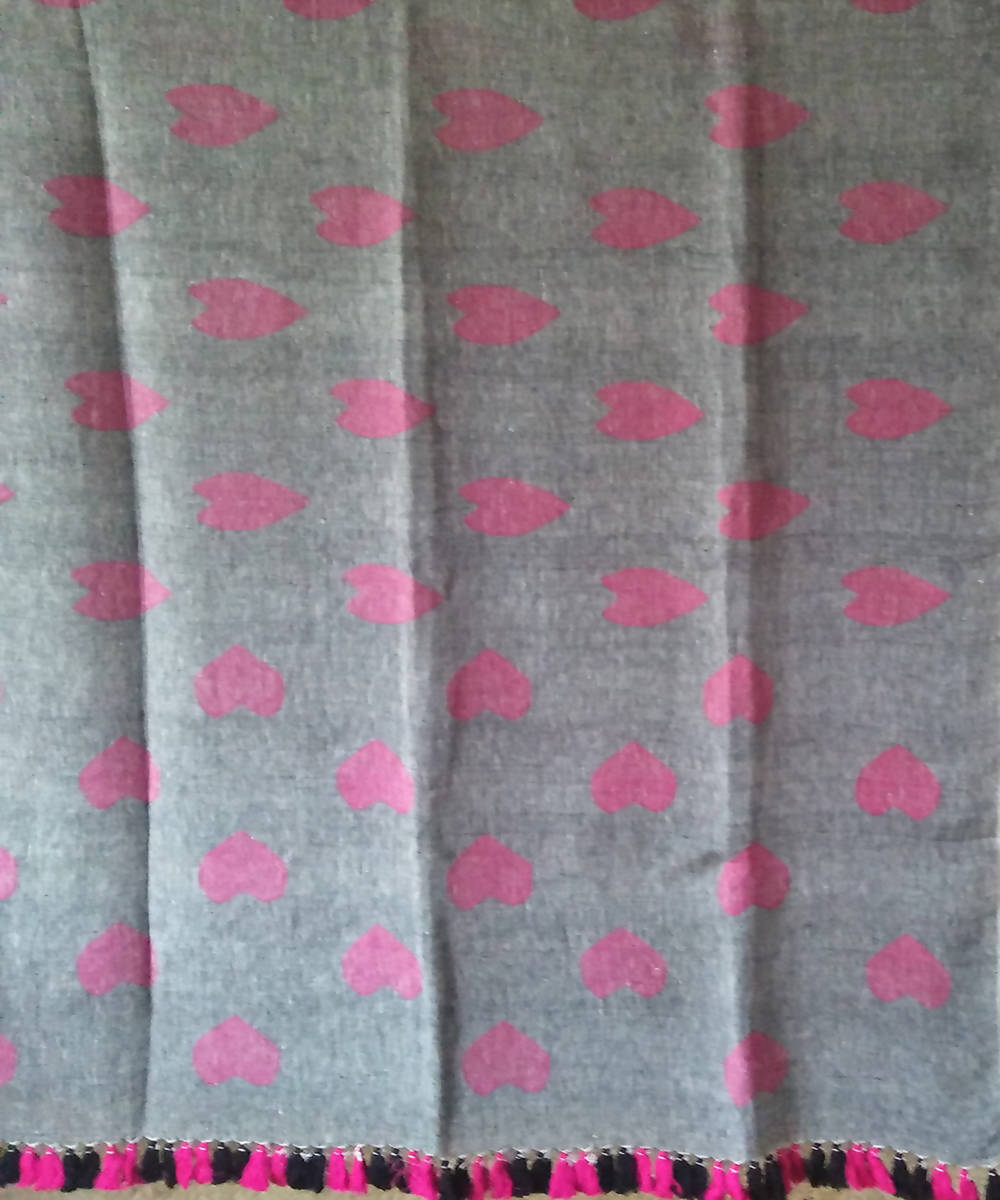 Grey and Pink Bengal Handloom Linen Saree