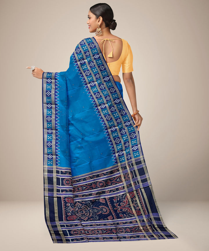 French blue pasapalli border cotton silk handwoven khandua saree