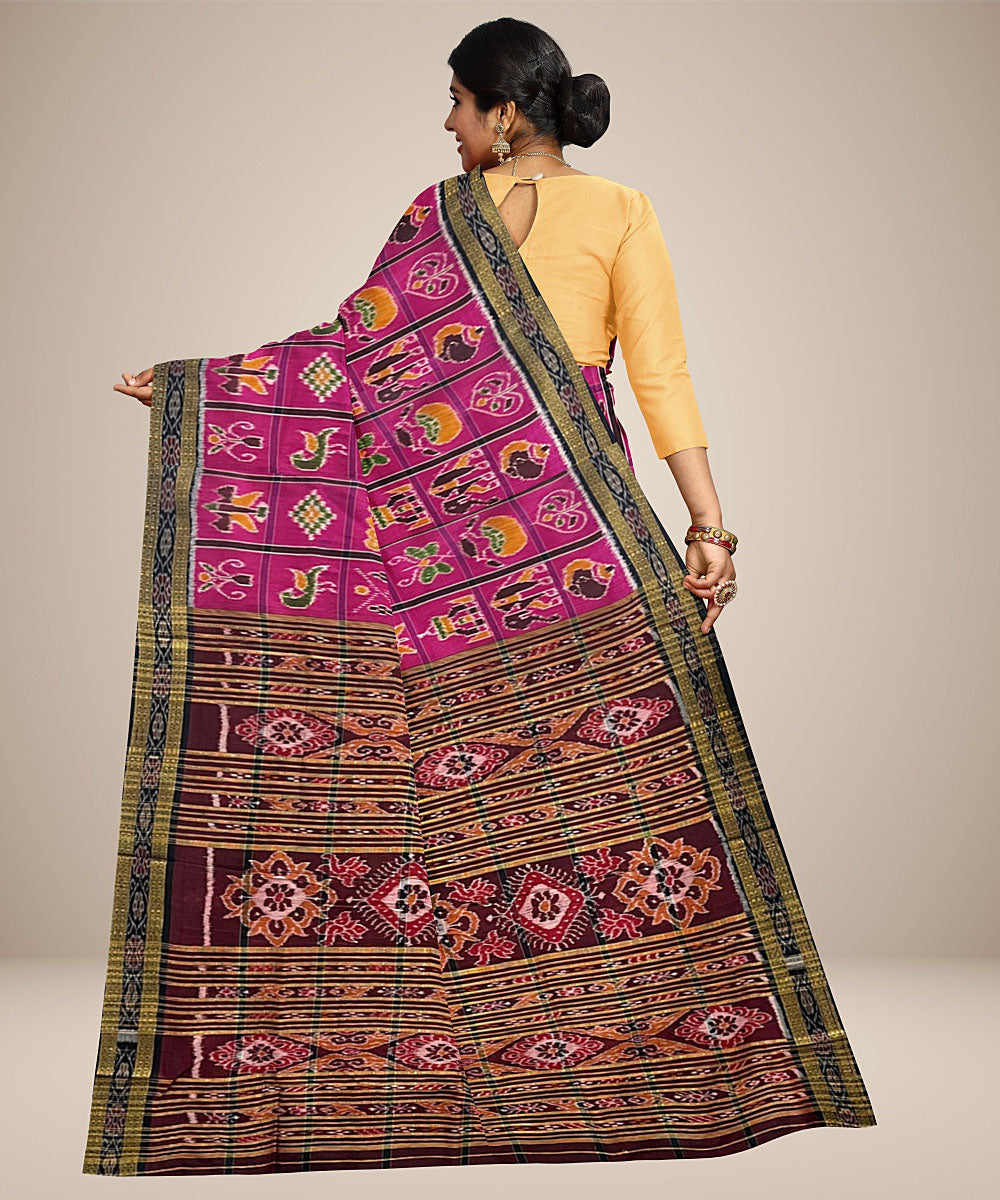 Dark magenta nabakothi design cotton silk handwoven khandua saree