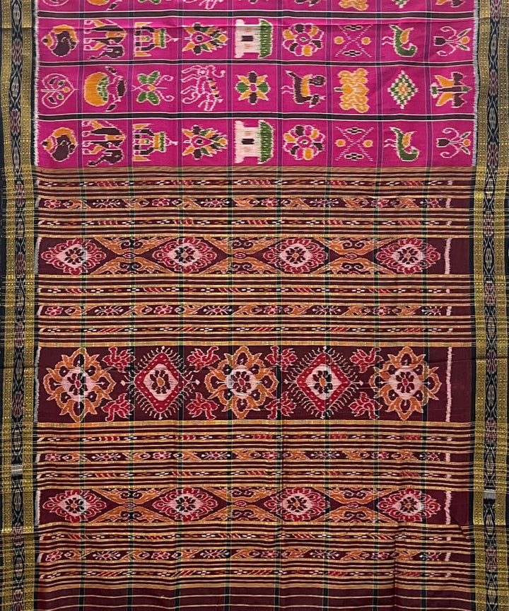 Dark magenta nabakothi design cotton silk handwoven khandua saree