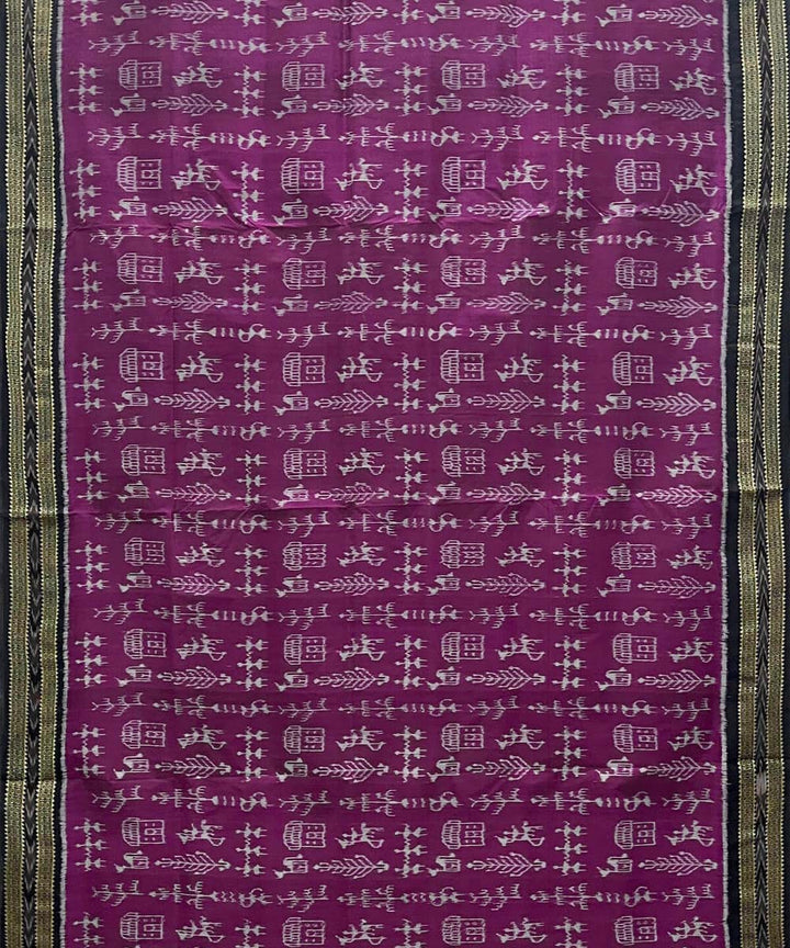 French plum tribal design cotton silk handwoven khandua saree