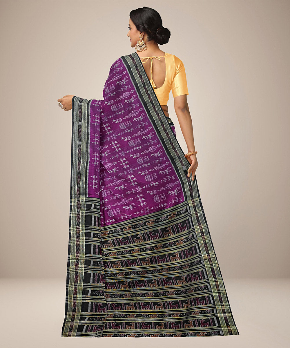 French plum tribal design cotton silk handwoven khandua saree