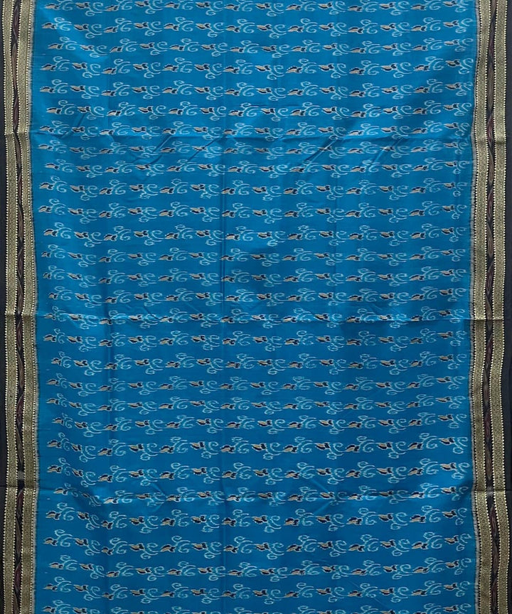 Cornflour blue black cotton silk handwoven khandua saree