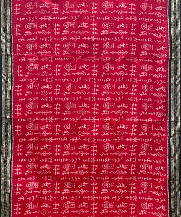 Firebrick red black cotton silk handwoven khandua saree
